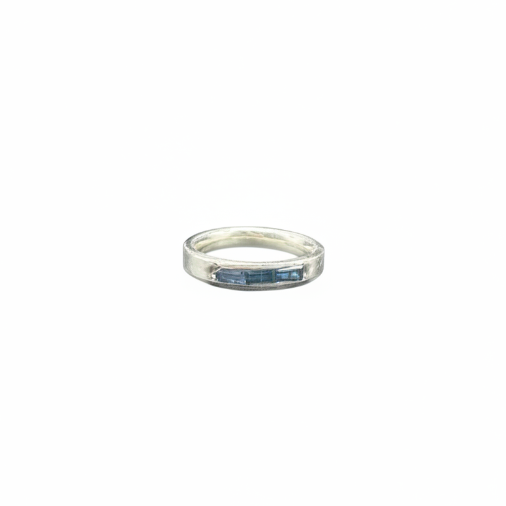 Blue Sapphire Channel Ring in 950 Fine Silver | Handmade Size 7 Band by Orfinart