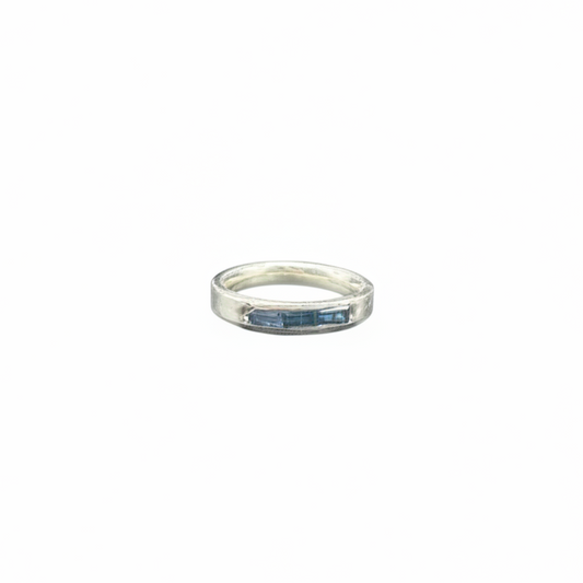 Blue Sapphire Channel Ring in 950 Fine Silver | Handmade Size 7 Band by Orfinart