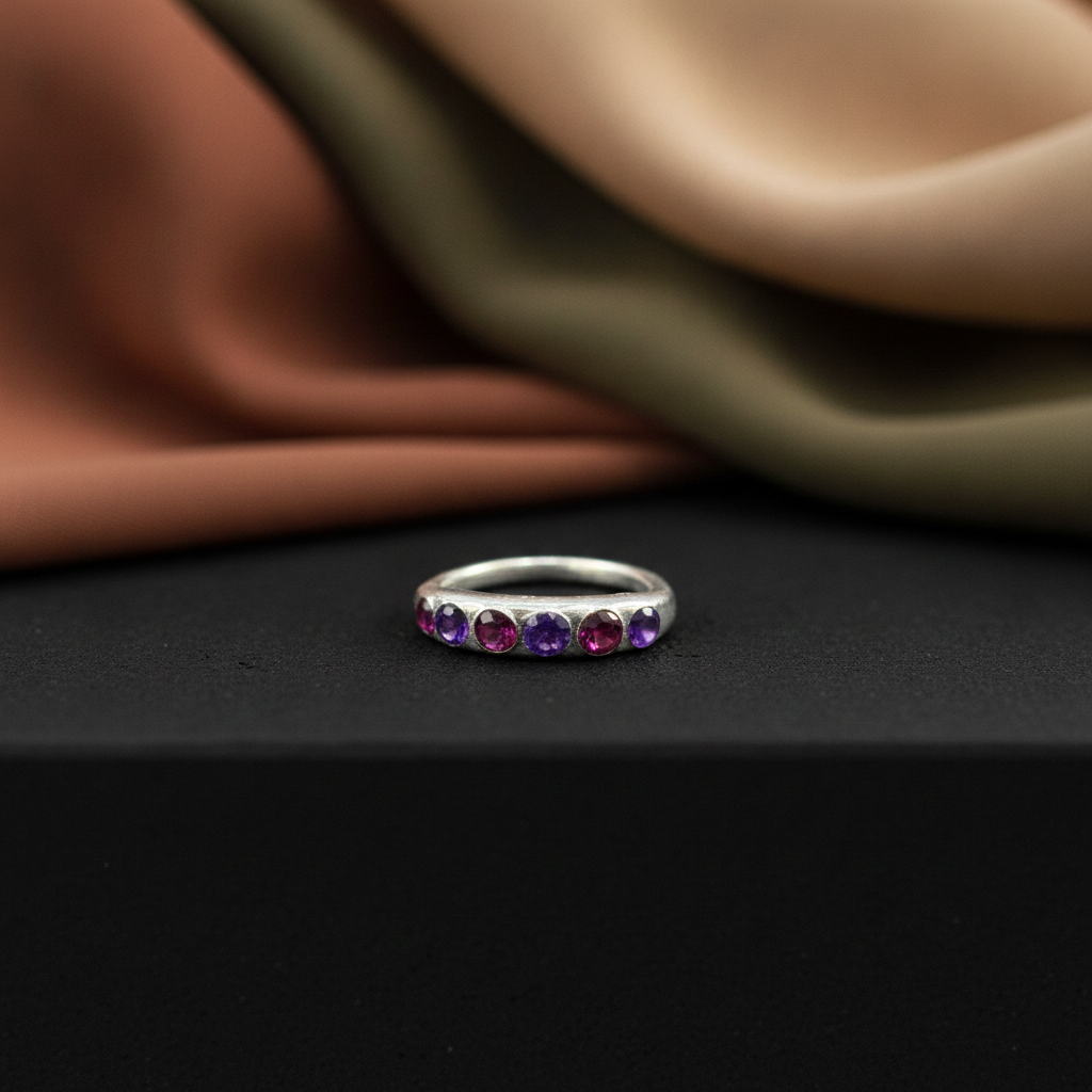 Handcrafted Amethyst Birthstone Ring in 950 Silver