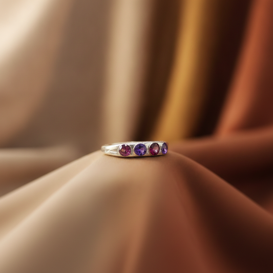 Handcrafted Amethyst Birthstone Ring in 950 Silver