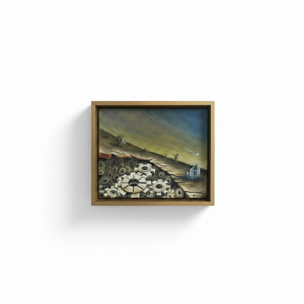 UFO | Original Mixed Media Oil Painting with Hand-Engraved 950 Silver