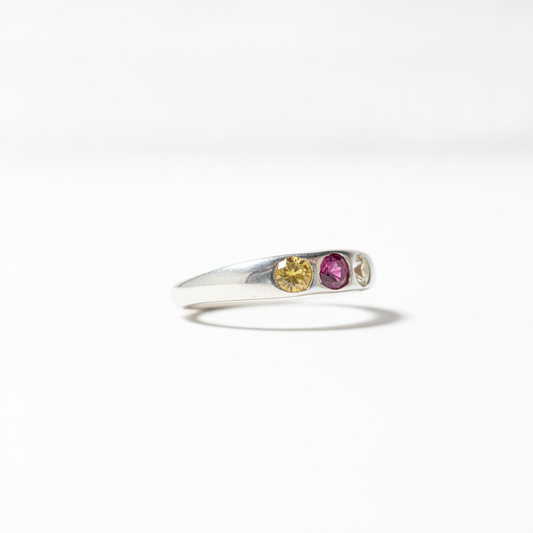Handcrafted UV Reactive Ruby & Yellow Sapphire Ring – Size 6 | 950 Silver | One-of-a-Kind by Orfinart